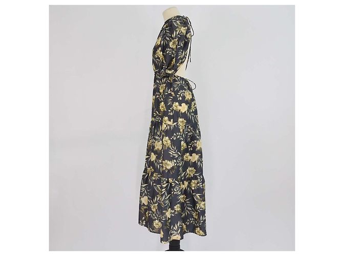 Autre Marque SIR. Vestido midi Carmen estampado en seda Grey/Yellow Gris Amarillo - vista 2