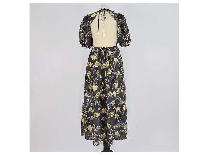 Autre Marque SIR. Vestido midi Carmen estampado en seda Grey/Yellow Gris Amarillo - vista 3