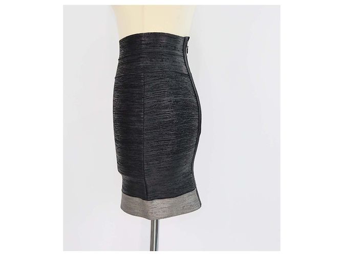 Minifalda Herve Leger Black/Grey Rayon Stretch Negro Dorado - vista 2