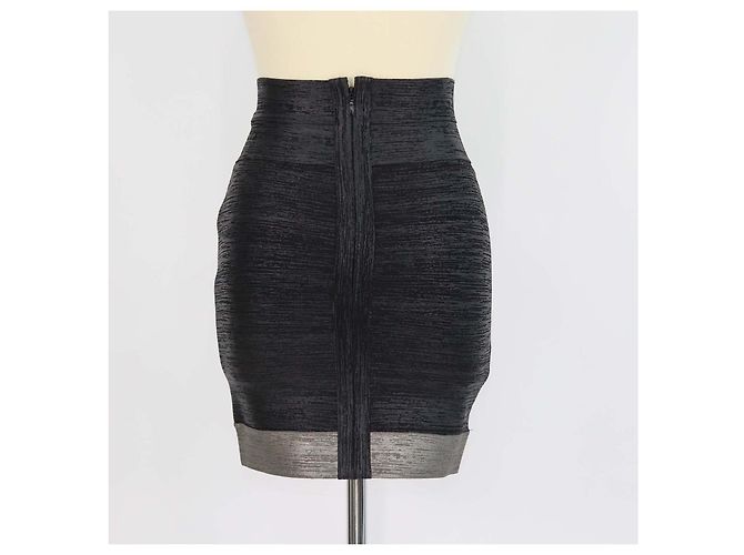 Minifalda Herve Leger Black/Grey Rayon Stretch Negro Dorado - vista 3