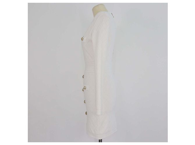 Vestido mini Balmain de punto jacquard blanco con detalles de botones - vista 2