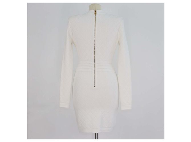 Vestido mini Balmain de punto jacquard blanco con detalles de botones - vista 3