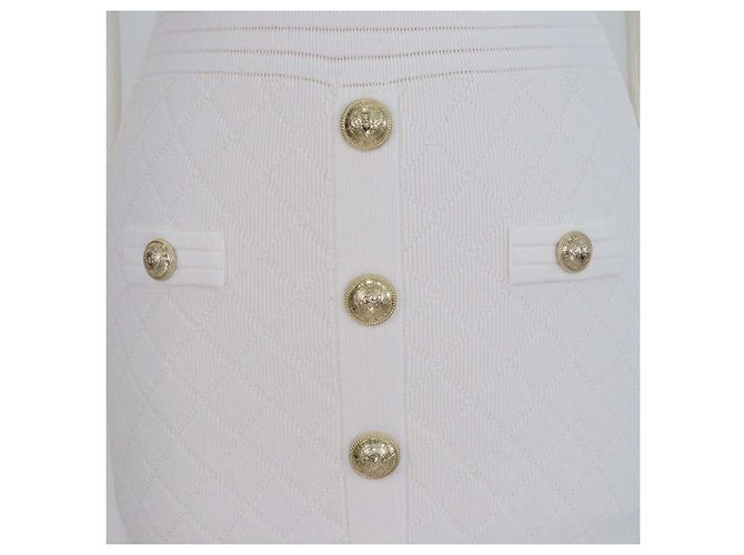 Vestido mini Balmain de punto jacquard blanco con detalles de botones - vista 4