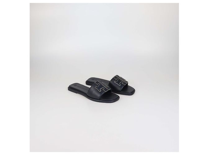 Tory Burch Ciabatte basse in pelle nera Double T Nero - vista 2