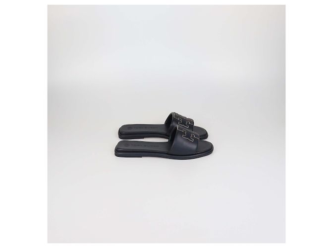 Tory Burch Ciabatte basse in pelle nera Double T Nero - vista 3