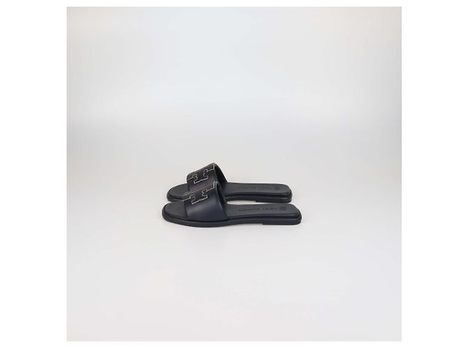 Tory Burch Ciabatte basse in pelle nera Double T Nero - vista 4