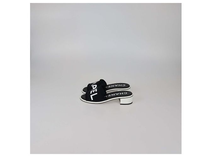 Sandali slide Chanel in pelle nera e tela con logo stampato Nero - vista 4