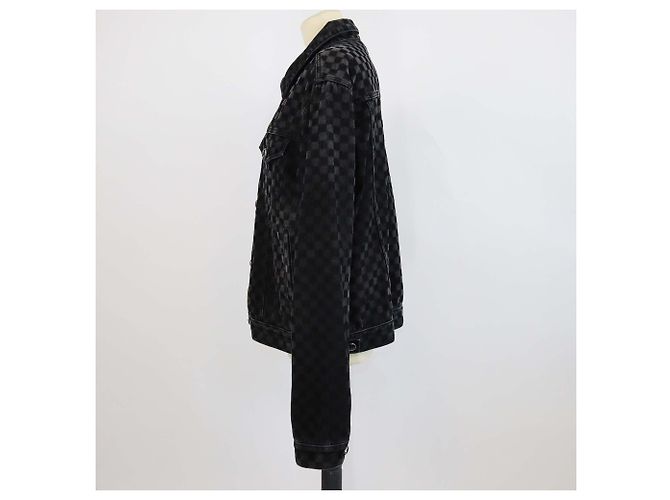 Louis Vuitton Black Washed Flocked Damier Denim Trucker Jacke Schwarz - Ansicht 2