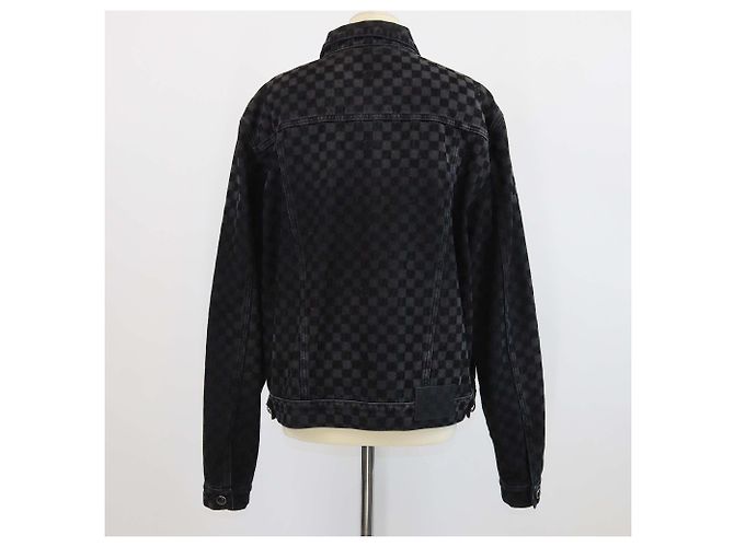 Louis Vuitton Black Washed Flocked Damier Denim Trucker Jacke Schwarz - Ansicht 3