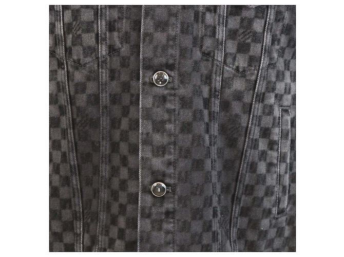 Louis Vuitton Black Washed Flocked Damier Denim Trucker Jacke Schwarz - Ansicht 4