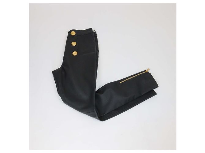 Balmain Black Leather Button Embellished Leggings - view 3