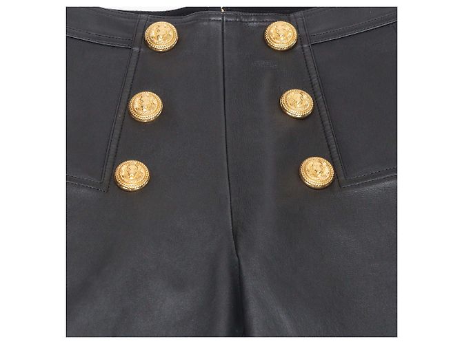 Balmain Black Leather Button Embellished Leggings - view 4