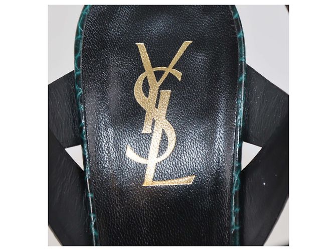 Saint laurent Sandali platform Tribute in pelle embossed croc verde - vista 6