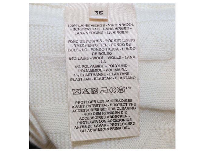 Hermès Hermes Kurzarm-Strickkleid aus Wolle in Creme mit durchgehendem H-Muster und Half-Zip Roh - Ansicht 6