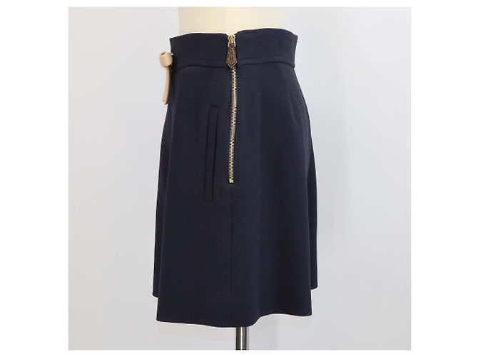 Louis Vuitton Mini Short aus dunkelblauer Wolle mit Lederschleife Marineblau - Ansicht 2