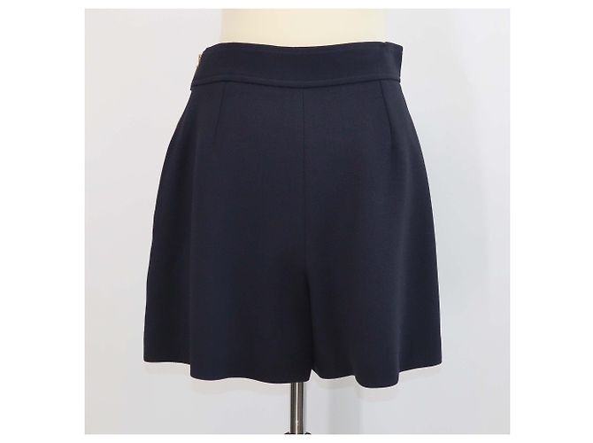 Louis Vuitton Mini Short aus dunkelblauer Wolle mit Lederschleife Marineblau - Ansicht 3