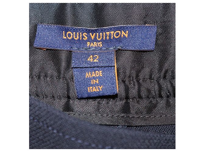 Louis Vuitton Mini Short aus dunkelblauer Wolle mit Lederschleife Marineblau - Ansicht 5