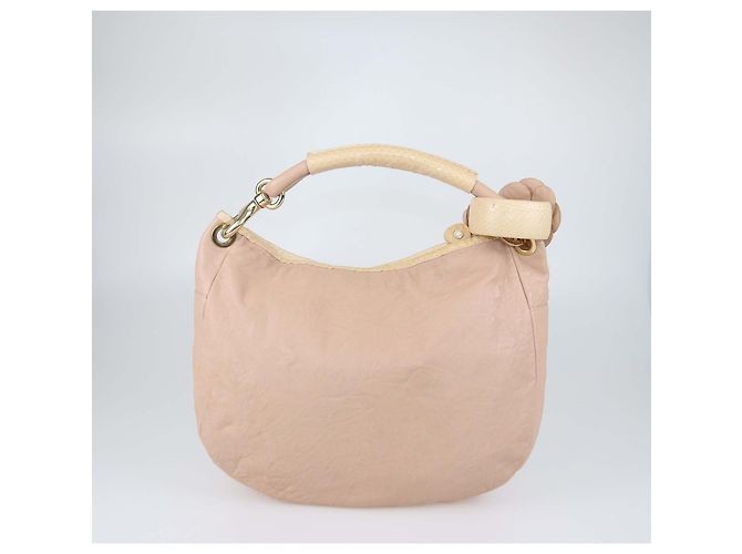 Jimmy Choo Borsa Hobo Small Sky Bangle in pelle beige testurizzata e pelle di serpente - vista 3