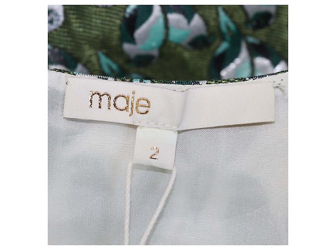 Maje Mini-Kleid aus Polyester-Jacquard-Mischung in Metallic-Grün mit Papageien-Print - Ansicht 5