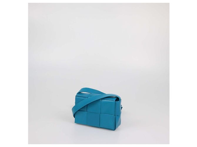 Borsa a tracolla Mini Cassette in pelle Intreccio blu teal Bottega Veneta - vista 2