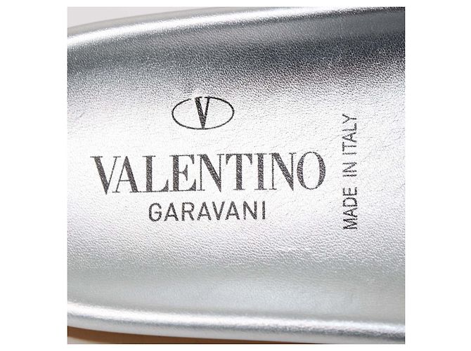 Valentino Rockstud Flat Slides in PVC argento e pelle verniciata - vista 6