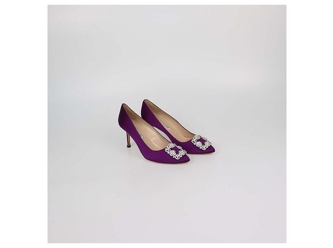 Décolleté Hangisi in raso viola Manolo Blahnik Porpora - vista 2