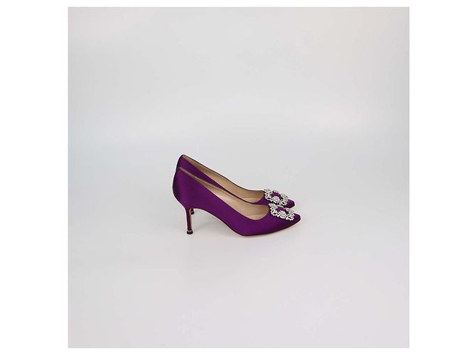 Décolleté Hangisi in raso viola Manolo Blahnik Porpora - vista 3