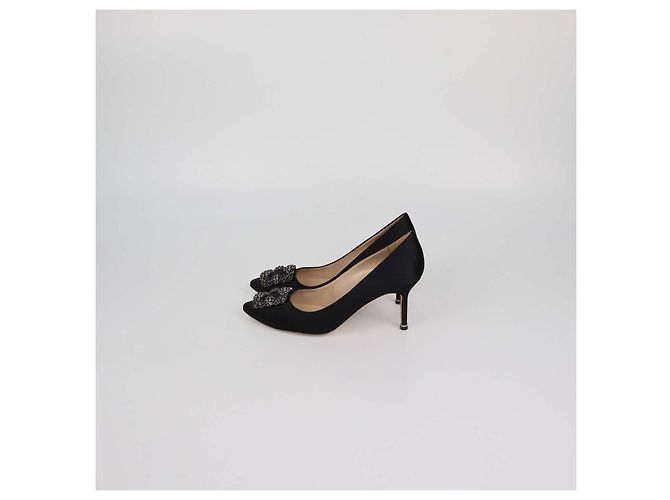 Décolleté Hangisi in raso nero Manolo Blahnik - vista 4