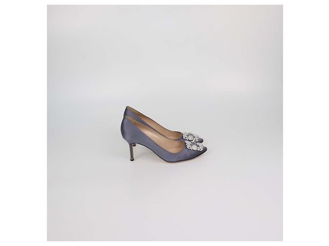 Décolleté Hangisi in raso grigio Manolo Blahnik - vista 3