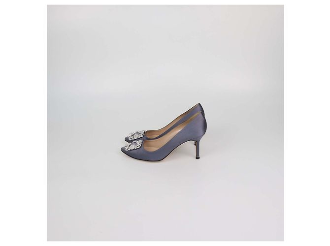 Décolleté Hangisi in raso grigio Manolo Blahnik - vista 4