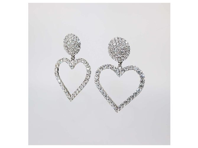 Orecchini a clip Alessandra Rich con cuore pendente in cristallo tono argento - vista 2