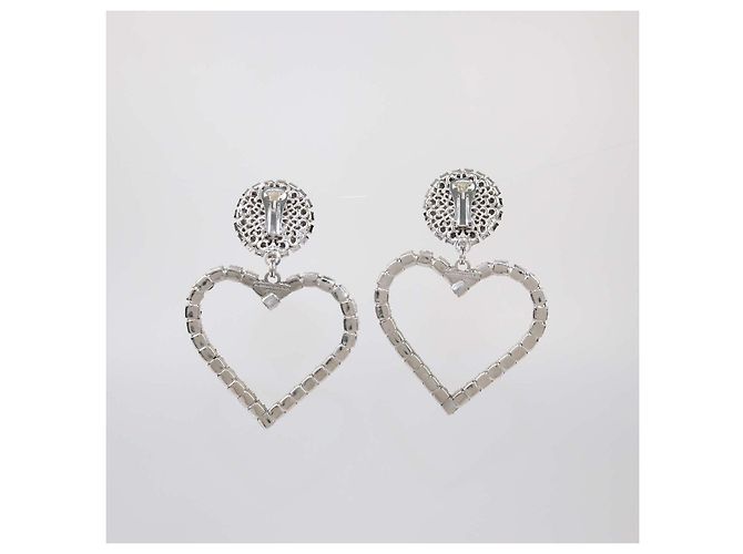 Orecchini a clip Alessandra Rich con cuore pendente in cristallo tono argento - vista 3