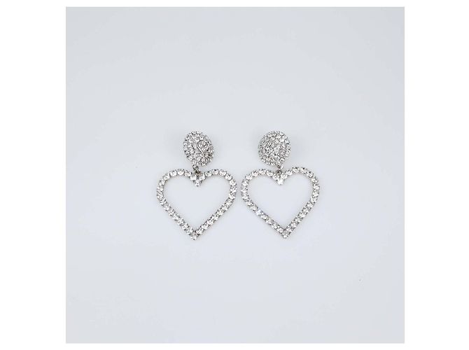 Orecchini a clip Alessandra Rich con cuore pendente in cristallo tono argento - vista 4
