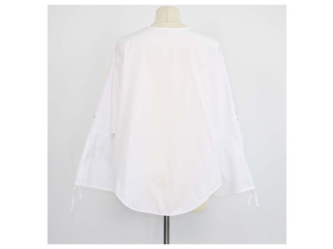 Hermès Camisa de playa bordada Clou de Selle en algodón Blanc Hermes Blanco - vista 3