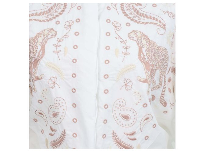 Hermès Camisa de playa bordada Clou de Selle en algodón Blanc Hermes Blanco - vista 4