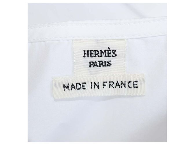 Hermès Camisa de playa bordada Clou de Selle en algodón Blanc Hermes Blanco - vista 5