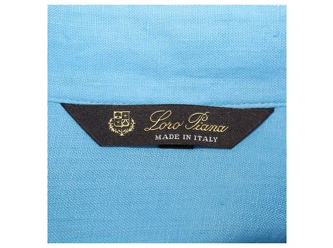 Camicia Loro Piana a maniche lunghe in lino blu - vista 5