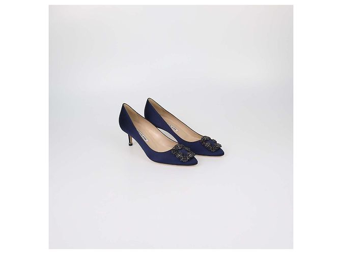 Décolleté Hangisi in raso blu navy Manolo Blahnik - vista 2