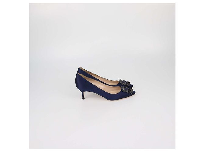 Décolleté Hangisi in raso blu navy Manolo Blahnik - vista 3