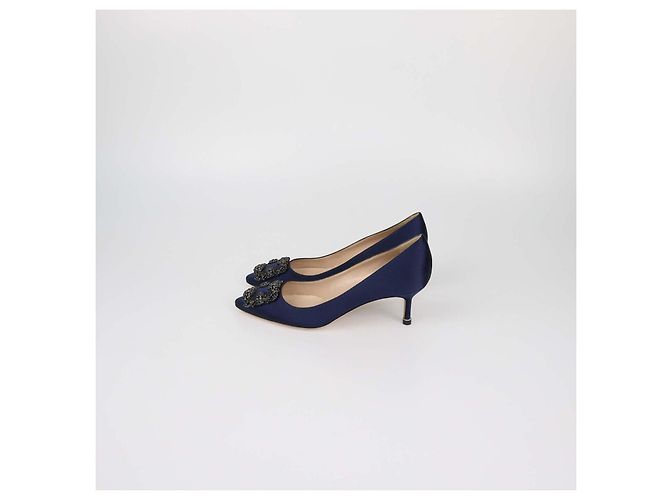 Décolleté Hangisi in raso blu navy Manolo Blahnik - vista 4