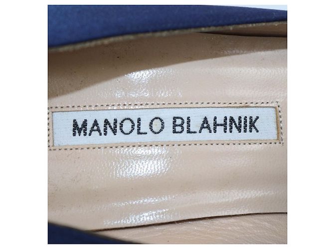 Décolleté Hangisi in raso blu navy Manolo Blahnik - vista 6