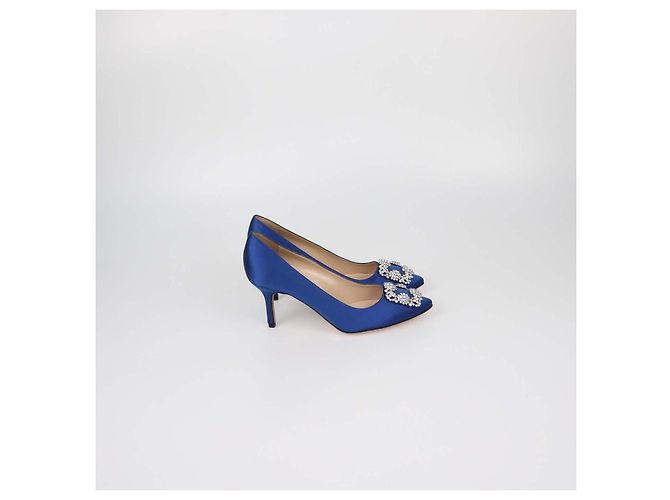 Décolleté Hangisi in raso blu Manolo Blahnik - vista 3