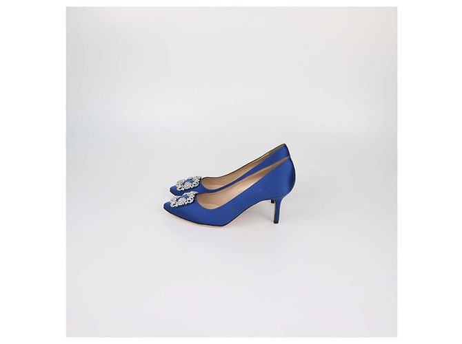 Décolleté Hangisi in raso blu Manolo Blahnik - vista 4