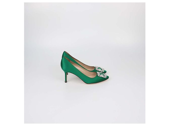 Décolleté Hangisi in raso verde Manolo Blahnik - vista 3