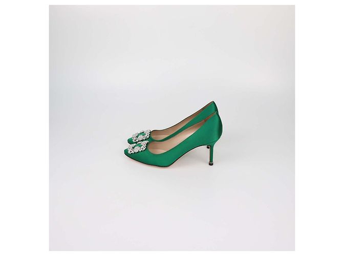 Décolleté Hangisi in raso verde Manolo Blahnik - vista 4
