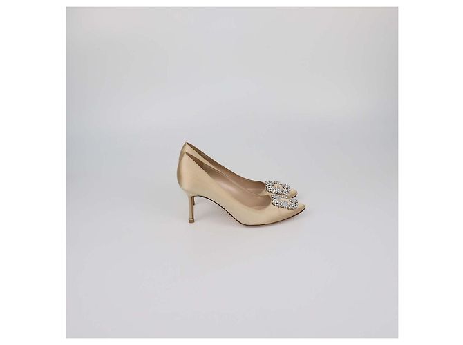 Décolleté Hangisi in raso beige Manolo Blahnik - vista 3