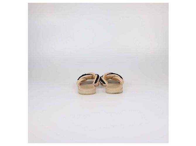 Sandali Slide Chanel in pelle beige con corda e perle finte CC - vista 5