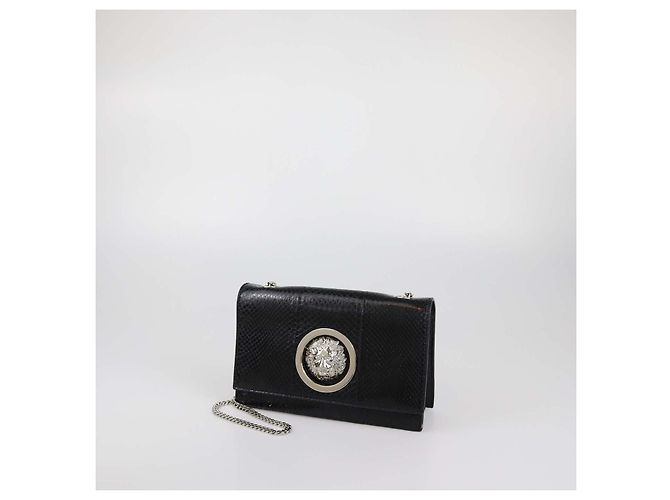 Clutch Versus Versace in pelle nera embossed effetto serpente con logo leone e catena Nero - vista 2