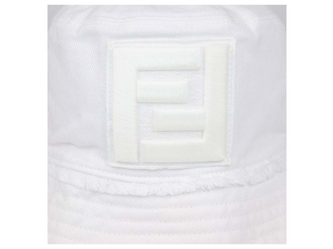 Cappello bucket Fendi in cotone bianco con ricamo FF - vista 4