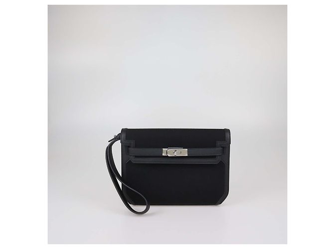 Hermès Pochette Kelly Depeches 25 Hermes in pelle Togo nera e canvas Nero - vista 2